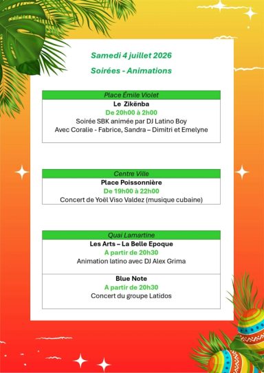 Programme soirées Samedi 4/07
