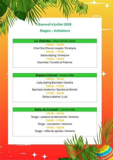 Programme cours de danse - Samedi 4/07